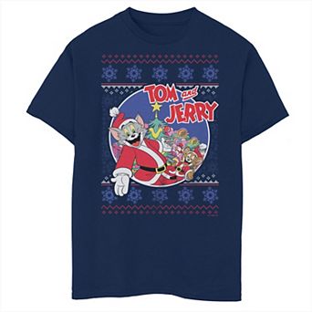 Boys Tom & Jerry Christmas Sweater Husky Graphic Tee