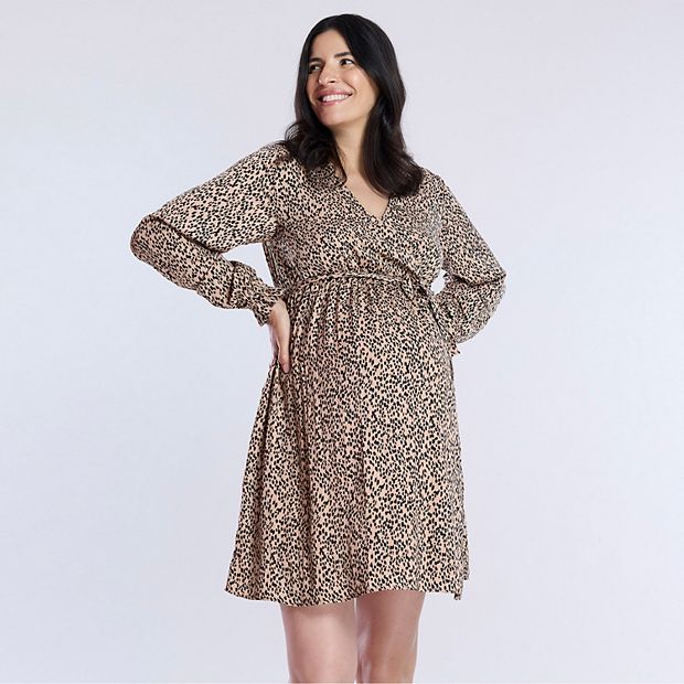 Maternity Motherhood Woven Wrap Mini Dress, Women's, Size: Xs-mat, Brush Animal