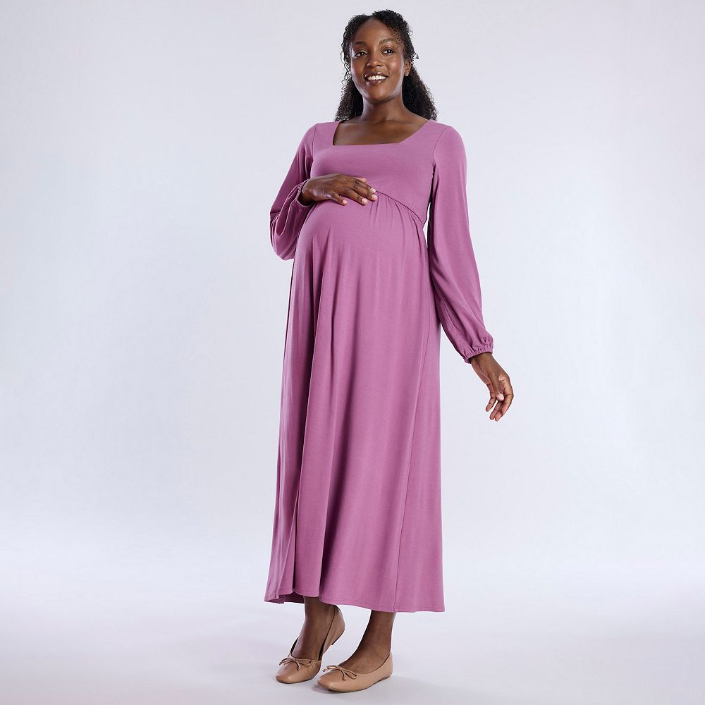 Charming Illusion Neck Lace Top Empire Maxi Maternity Dresses Dusty Blue