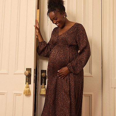 midi dress for pregnant Long Sleeve Button Front Midi Dress