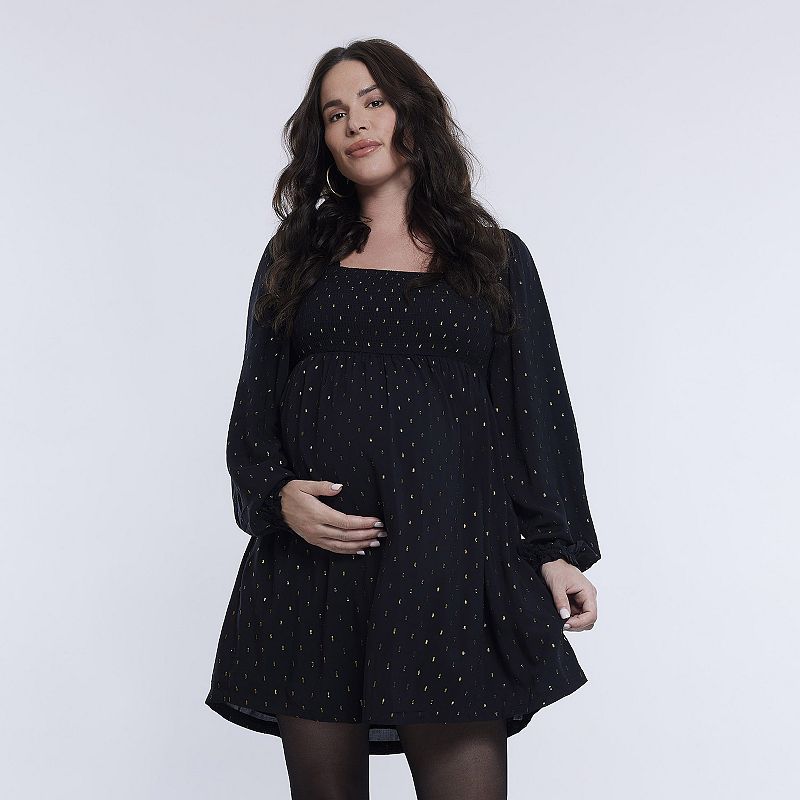 Maternity Motherhood® Smocked Babydoll Mini Dress, Women's, Size: XS-MAT, Black Gold Dot