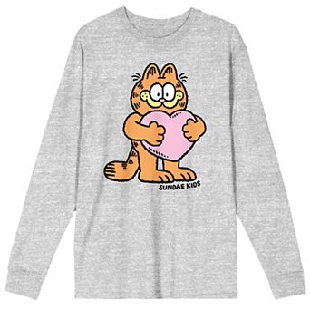 Men's Garfield With Pink Heart Long Sleeve Tee