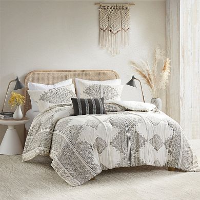 Madison Park Alba 4-Piece Printed Comforter Set with Throw Pillow