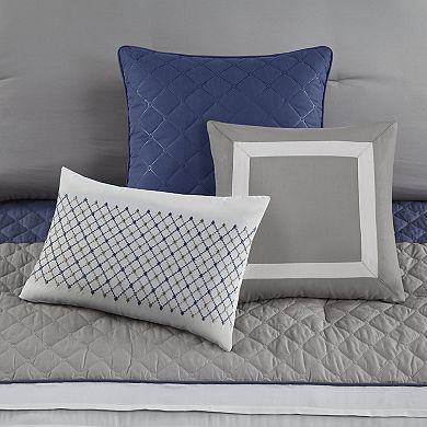 Madison Park Denver 7-Piece Color Block Stripe Comforter Set with Throw Pillows