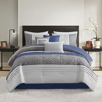 Madison Park Denver 7 pc Color Block Stripe Comforter Set with Throw Pillows