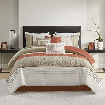 Madison Park Denver 7 pc Color Block Stripe Comforter Set with Throw Pillows