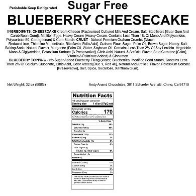 Sugar-free & Gluten Free Blueberry Cheesecake 9" - Decadent Cheesecake For Dessert Lovers (2.8 Lbs)