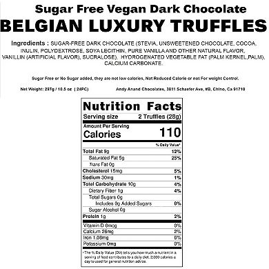24 Pcs Vegan Sugar Free Dark Chocolate Luxury Truffles Dairy Free, Soy Free, Sesame Free
