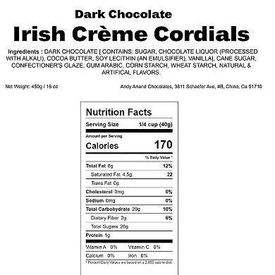 Dark Chocolate Irish Creme Cordials 1 Lbs - Sweet Escapes: Premium Chocolate Creations