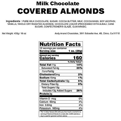 Premium California Almonds Covered With Milk Chocolate Made From Natural Ingredients - 1 Lbs
