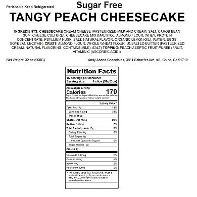 Andy Anand's Sugar Free Peach Cheesecake 9" - Amazing-delicious-decadent (2 Lbs)