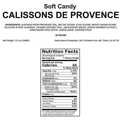 Calissons De Provence, 28 Pcs Soft Almond Paste Candy With Candied Melons And Orange
