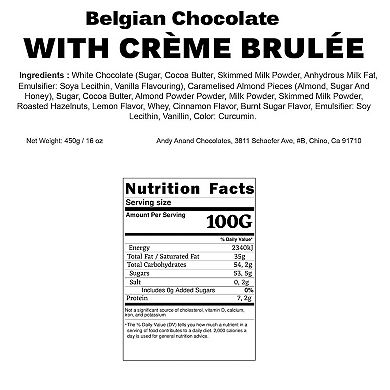 Andy Anand Belgian Crème Brulée Chocolate Anniversary Valentine, Christmas (1 lbs)