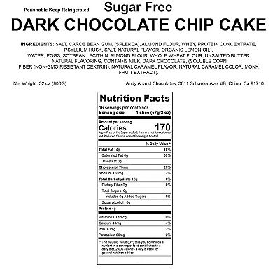 Sugar Free Dark Chocolate Chip Cake - Divine Cake Delight (2.8 Lbs)