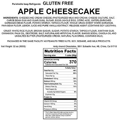 Gluten Free Apple Cheesecake 9" - Savor Rich Cheesecake Treats (2 Lbs)