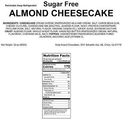 Deliciously Indulgent Sugar-free Almond Cheesecake - Savor Rich Cheesecake Treats (2 Lbs)