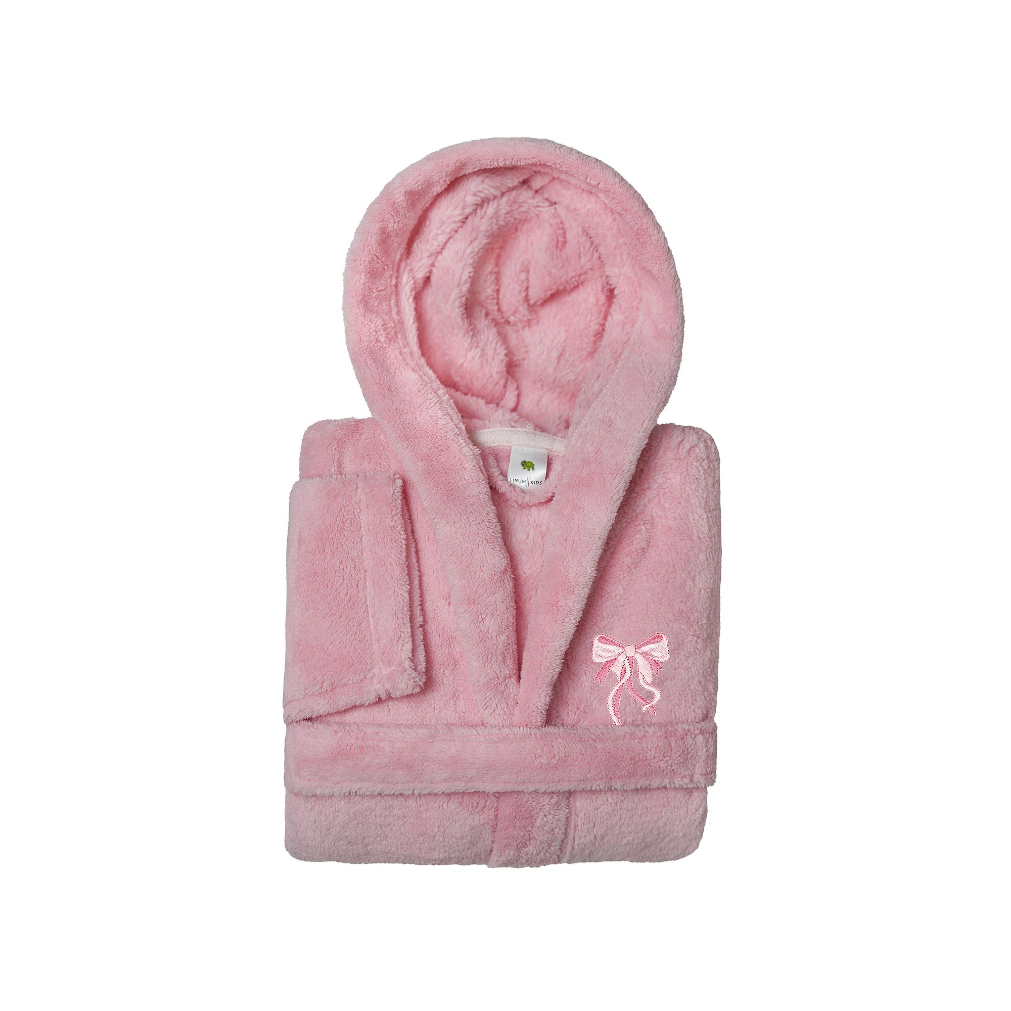Linum Home Textiles Kids Super Plush Hooded Pink Bow Bath Robe, Girls, Siz