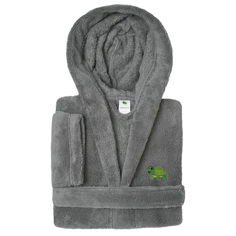 Linum Home Textiles Kids Super Plush Hooded Turtle Bath Robe, Boy's, Size: Small, Gray