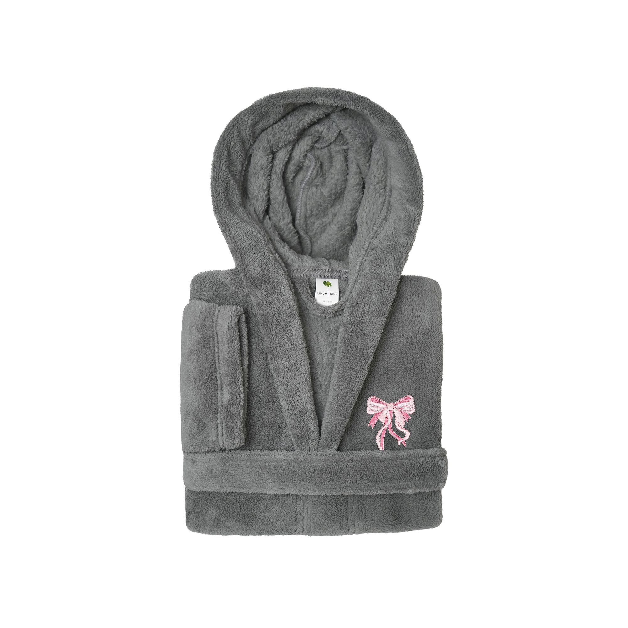 Linum Home Textiles Kids Super Plush Hooded Pink Bow Bath Robe, Girls, Siz