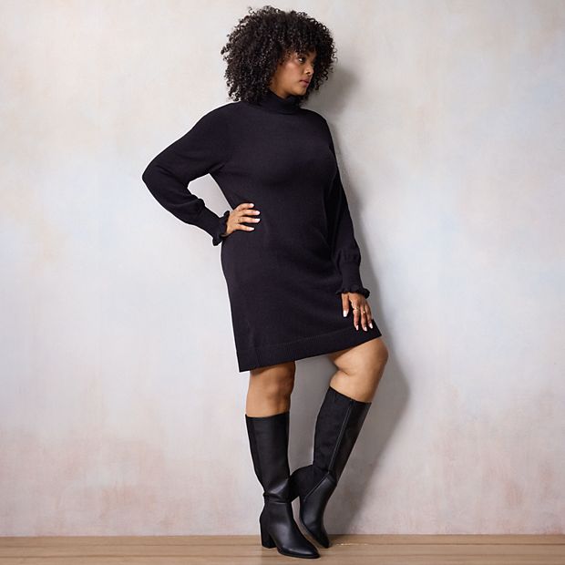 Plus Size LC Lauren Conrad Ruffled Cuff Turtleneck Sweater Dress