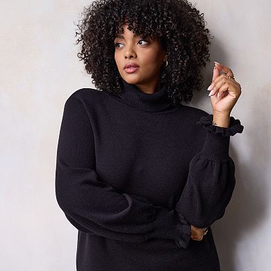 Plus Size LC Lauren Conrad Ruffled Cuff Turtleneck Sweater Dress