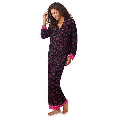 Women's Hello Kitty Long Sleeve Notch Collar Pajama Top & Pajama Bottoms Set