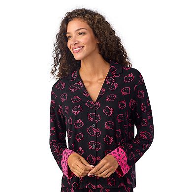 Women's Hello Kitty Long Sleeve Notch Collar Pajama Top & Pajama Bottoms Set