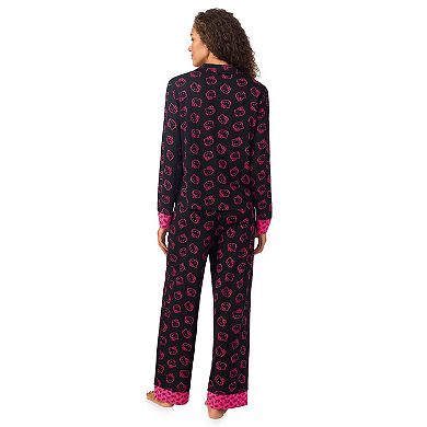 Women's Hello Kitty Long Sleeve Notch Collar Pajama Top & Pajama Bottoms Set