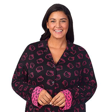 Plus Size Hello Kitty Long Sleeve Notch Collar Pajama Top & Pajama Bottoms Set