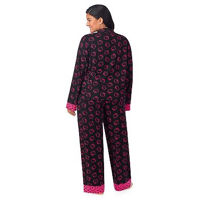 Plus Size Hello Kitty Long Sleeve Notch Collar Pajama Top & Pajama Bottoms Set