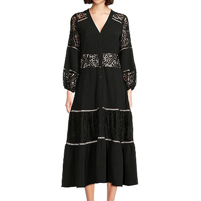 shani fit and flare dress Shani Lace-Trim Crepe Fit & Flare Dress - Black main image 0