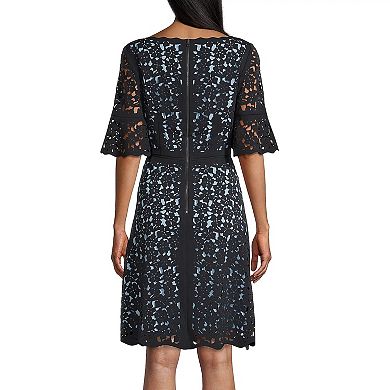 Women's Focus By Shani Fit & Flare Laser Cut Ruffle Sleeve Dress