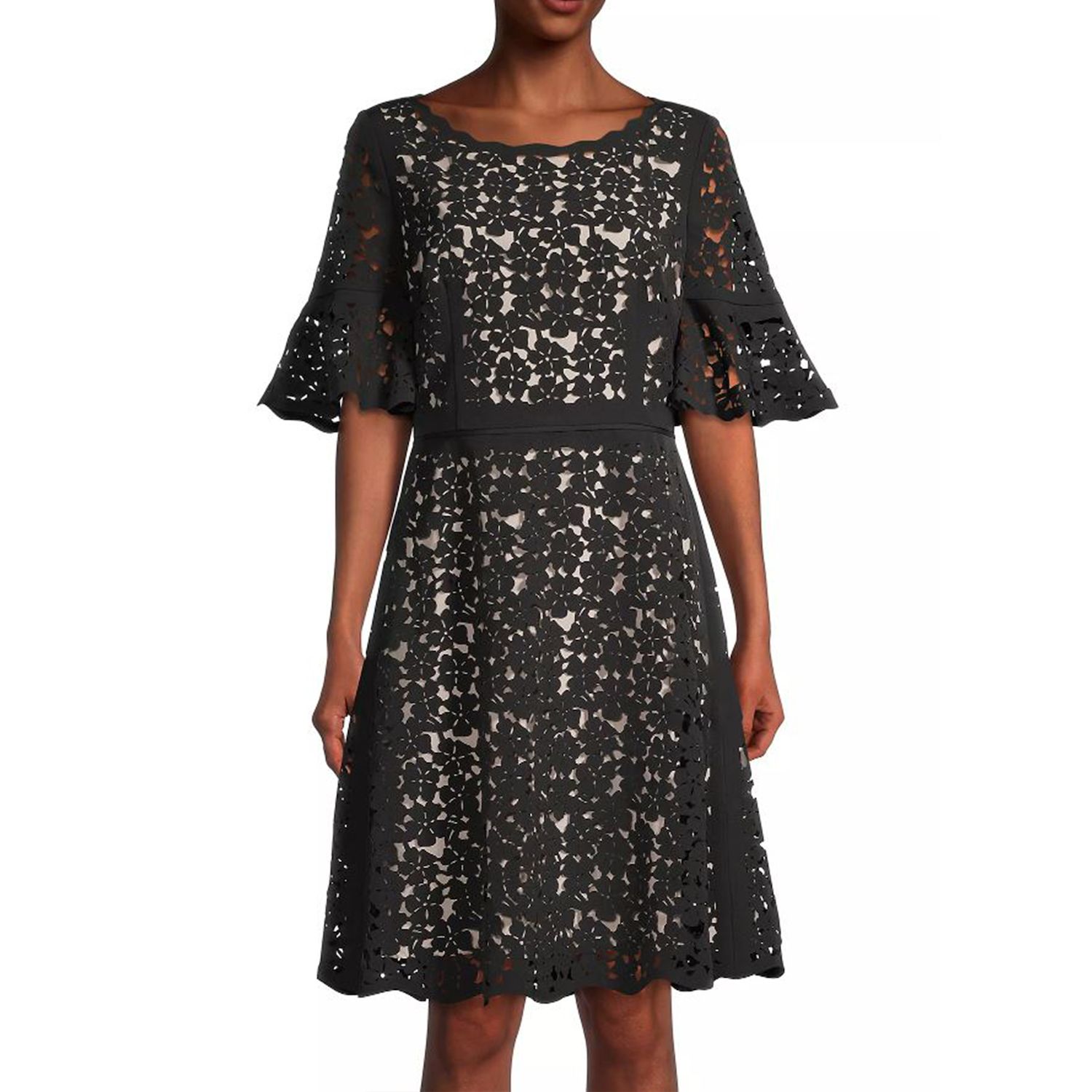 Женские платья Focus By Shani Fit & Flare Laser Cut Ruffle Sleeve Dress