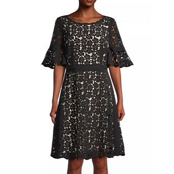 Women's Focus By Shani Fit & Flare Laser Cut Ruffle Sleeve Dress