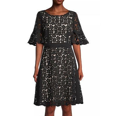 green emerald velvet dress Focus by Shani — Laser Cut Ponte Knit Fit & Flare Dress in Green main image 1