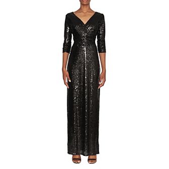 Women's Focus By Shani V-Neck Sequin Column Evening Gown