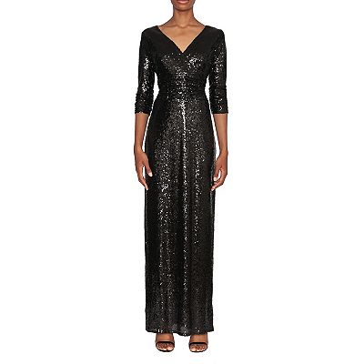 Women's Focus By Shani V-Neck Sequin Column Evening Gown