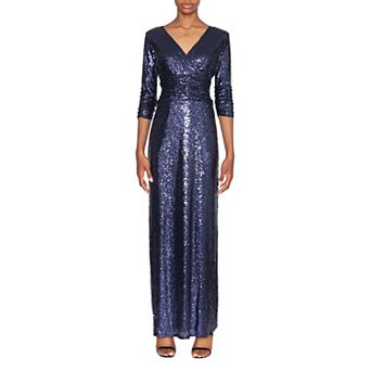 Women's Focus By Shani V-Neck Sequin Column Evening Gown