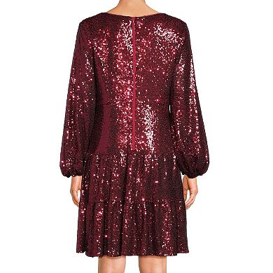 Women's Focus By Shani Fit & Flare V-Neck Sequin Dress