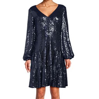 Women's Focus By Shani Fit & Flare V-Neck Sequin Dress
