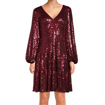 Women's Focus By Shani Fit & Flare V-Neck Sequin Dress