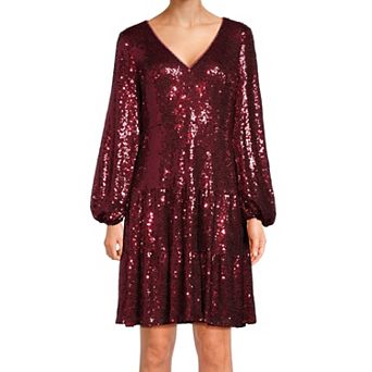 Women's Focus By Shani Fit & Flare V-Neck Sequin Dress