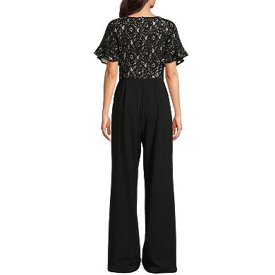 Women's Focus By Shani Ruffle Sleeve Lace Jumpsuit