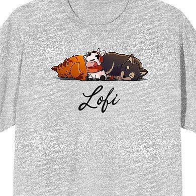 Men's LOFI Girl Napping Cat Cow Short Sleeve Graphic Tee