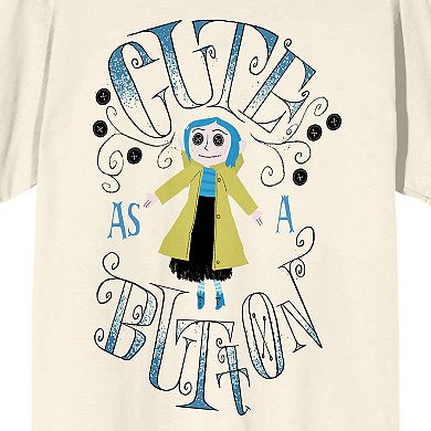 Men's Coraline Cute Button Short Sleeve Graphic Tee
