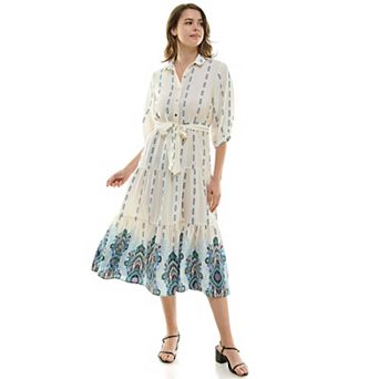 Women's Figueroa & Flower Button Front Belted Maxi Dress