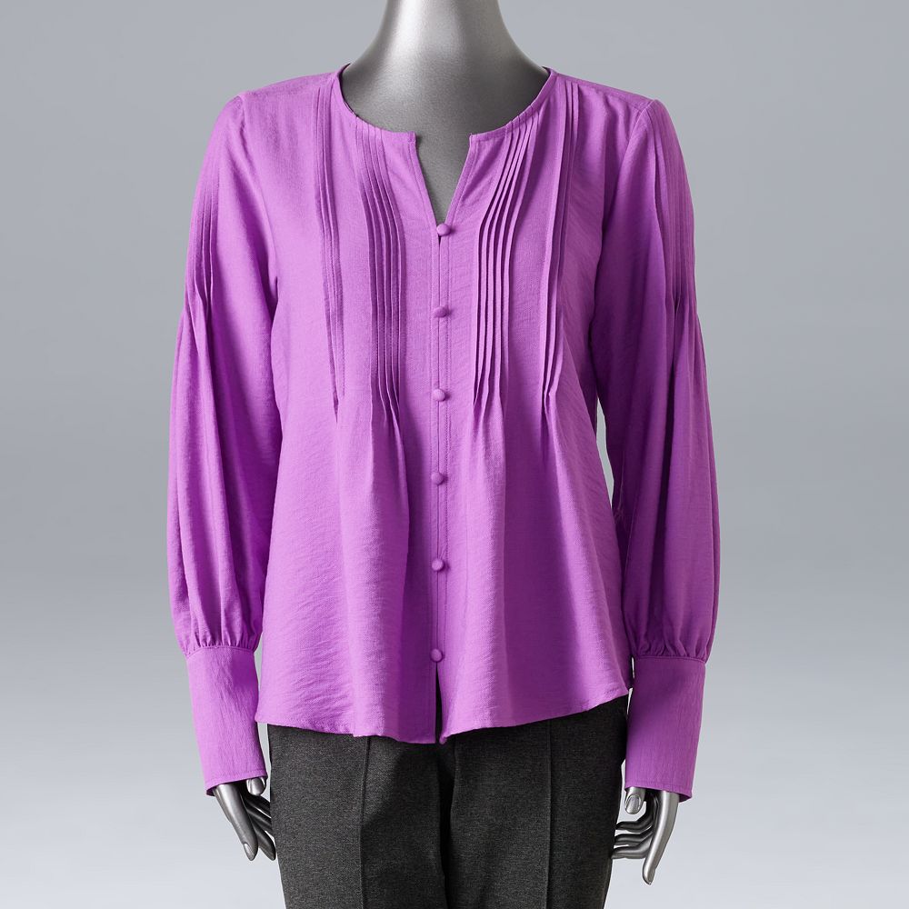 Women's Simply Vera Vera Wang Long Sleeve Pintuck Blouse