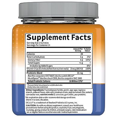 Garden of Life 0-Billion CFU Prebiotic Fiber & Probiotic Gummies with Vitamin D3