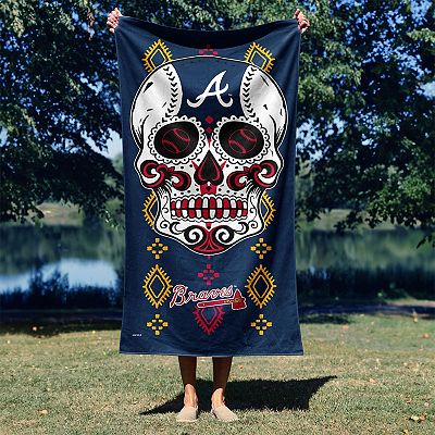 Atlanta Braves Candy Sugar Skull Printed Beach Towel