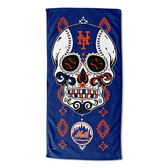 New York Mets Candy Sugar Skull Printed Beach Towel